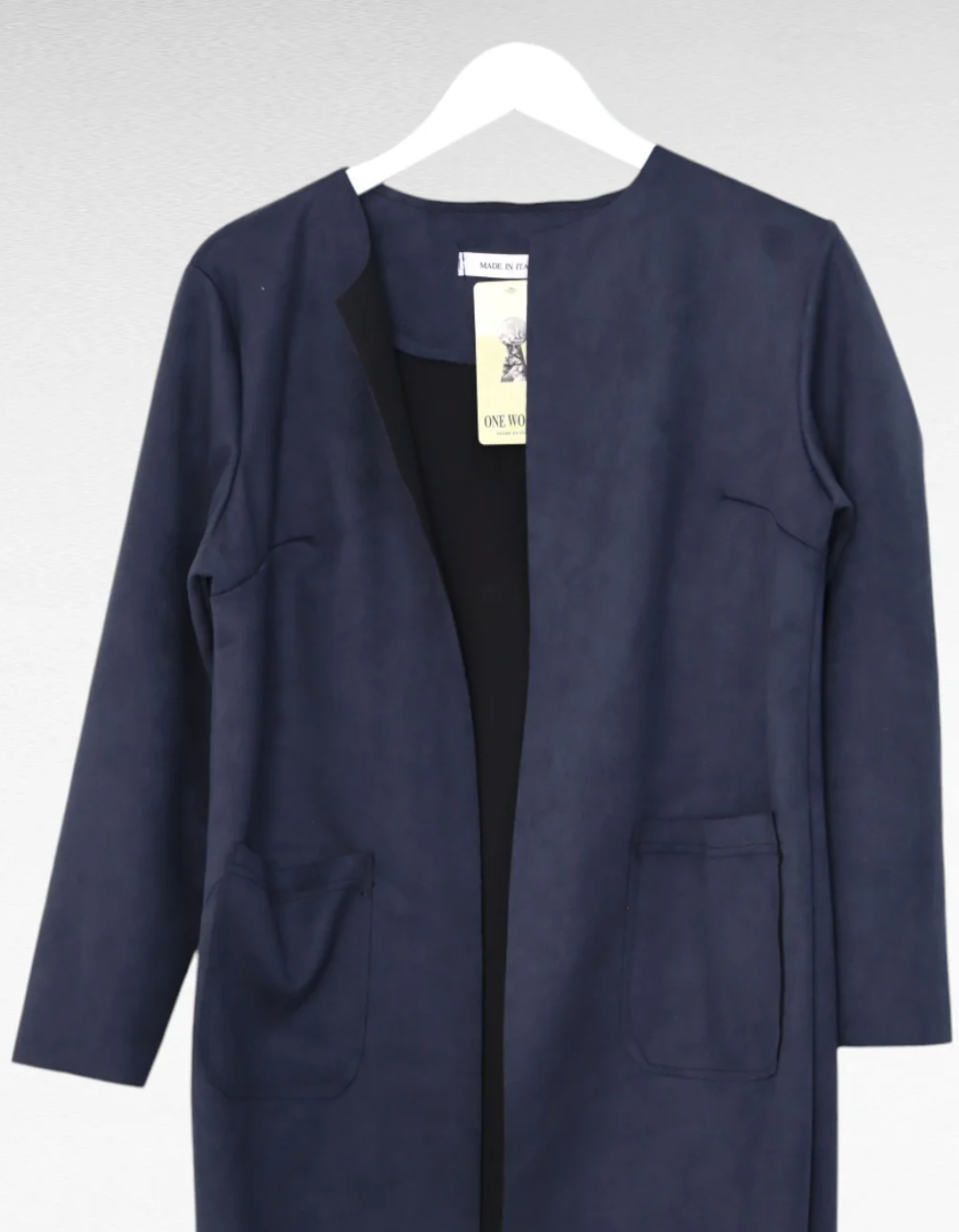 Italian One Size Suede Open Front Jacket - Navy