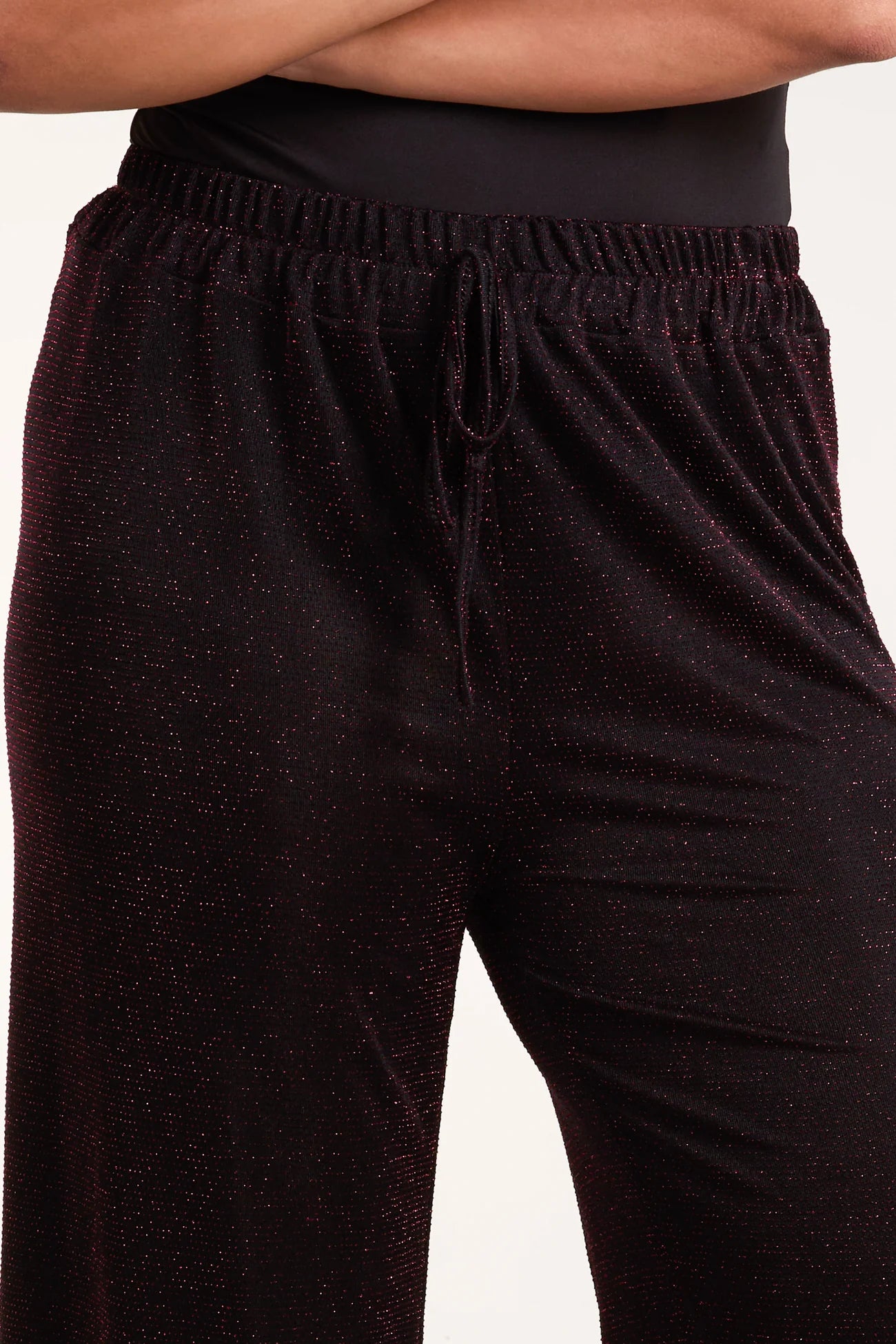 Italian One Size Shimmer Wide Leg Trousers - Wine