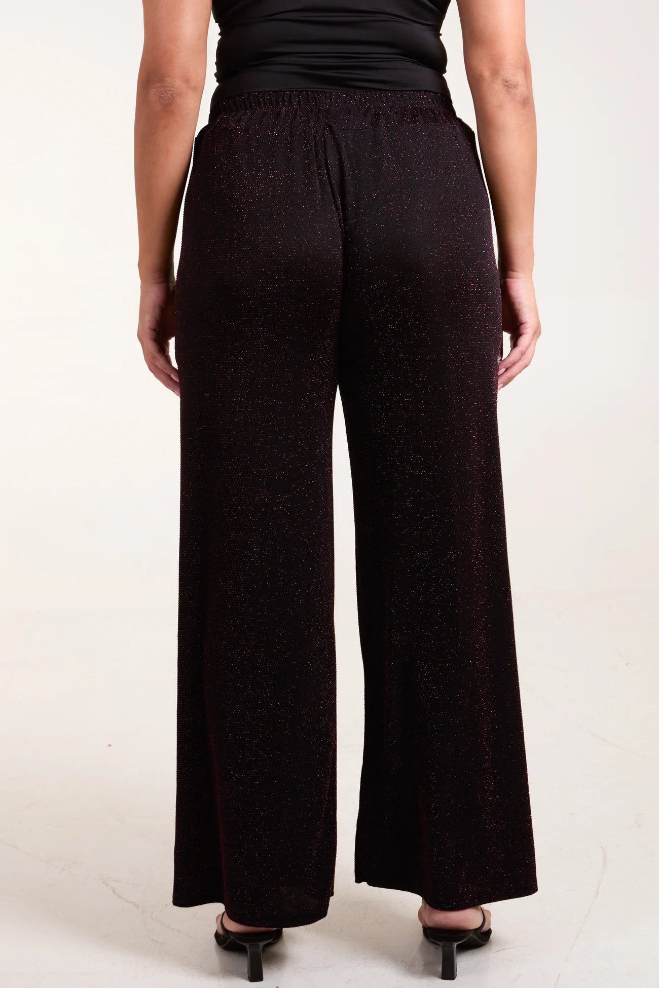 Italian One Size Shimmer Wide Leg Trousers - Wine