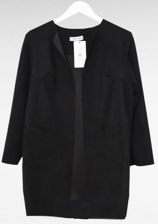 Italian One Size Suede Open Front Jacket - Black