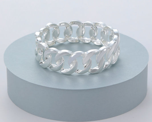 Gracee Silver Circle Links Stretch Bracelet