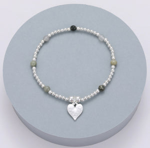 Gracee Silver Beaded Stretch Bracelet with a Heart Charm