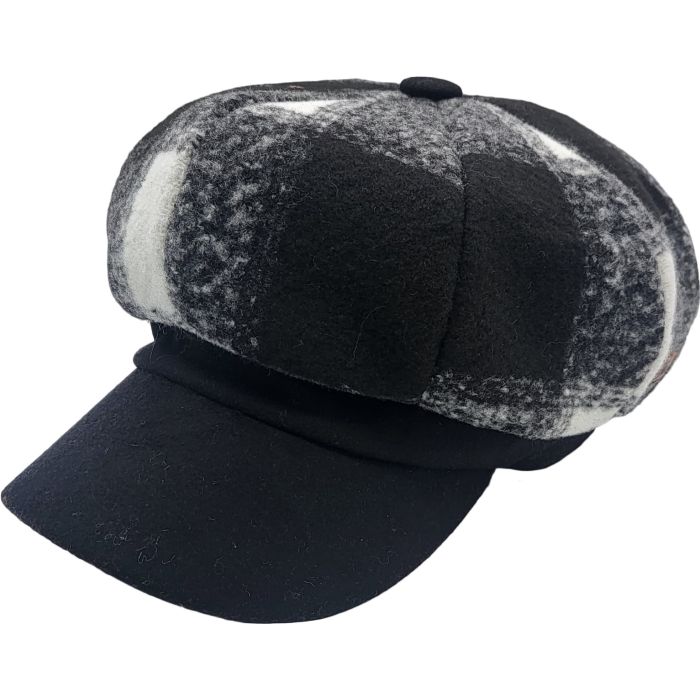 Checked Baker Boy Winter Hat - Black