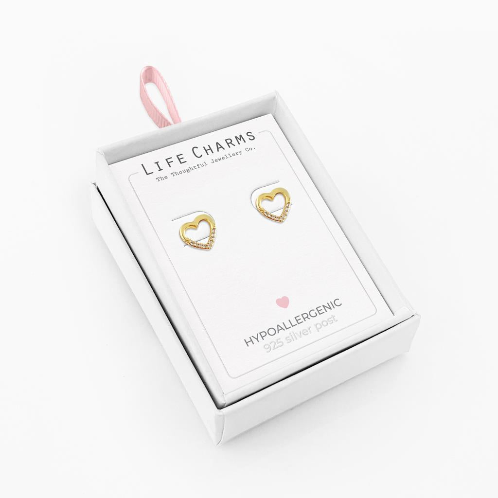 Life Charms Open Gold Heart Stud Earrings