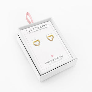 Life Charms Open Gold Heart Stud Earrings