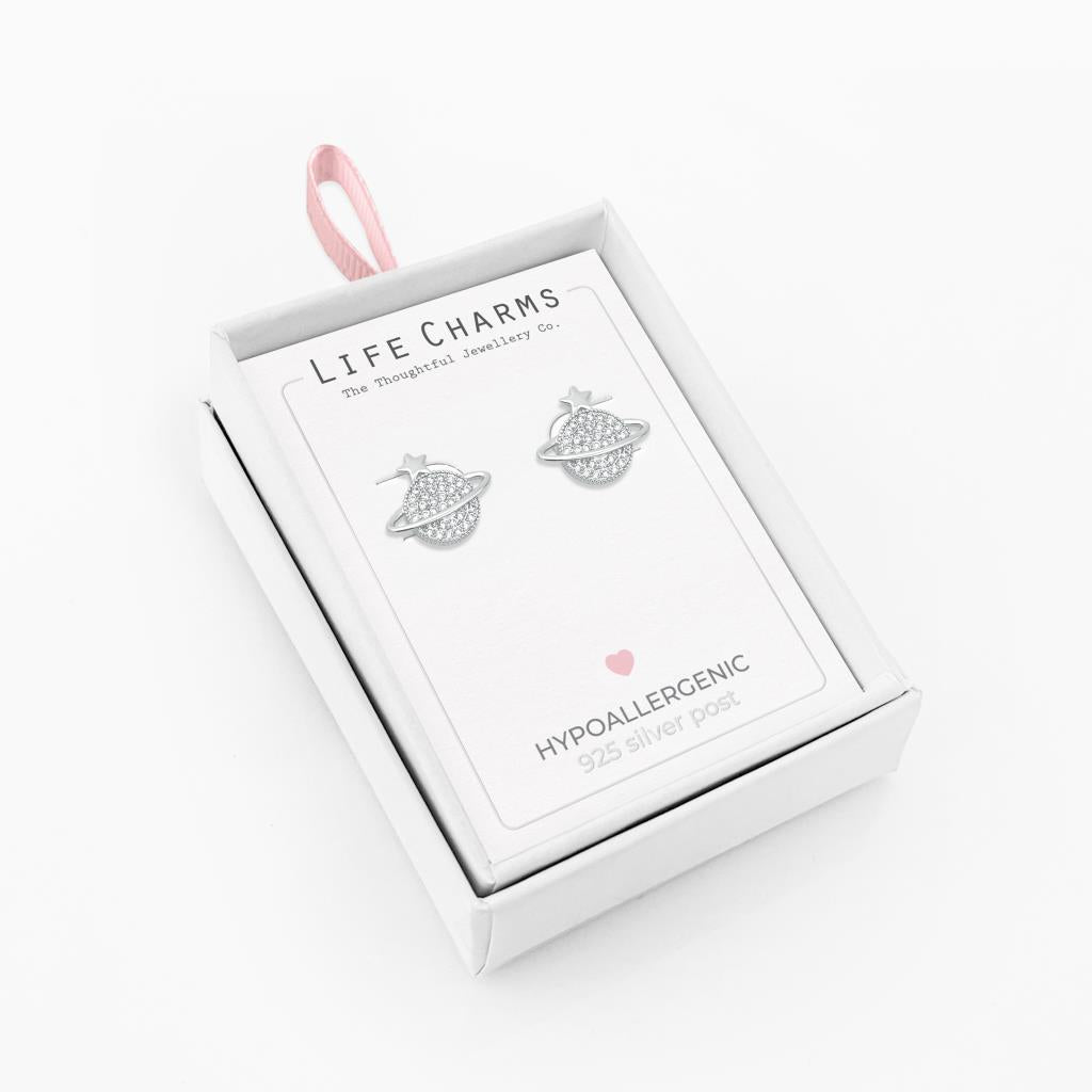 Life Charms Orbed Shaped Silver Earrings