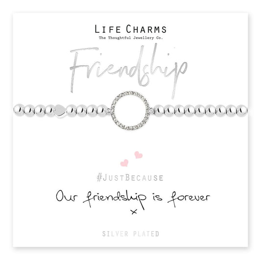 Life Charms Silver Plated Stretch Bracelet with Crystal Circle - Friendship is Forever