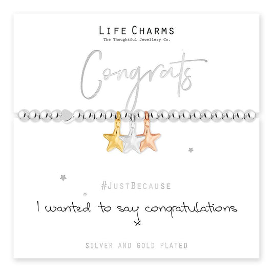 Life Charms Silver Plated Beaded Stretch Bracelet - Congratulations