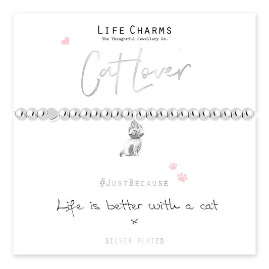 Life Charms Silver Plated Beaded Stretch Bracelet - Cat