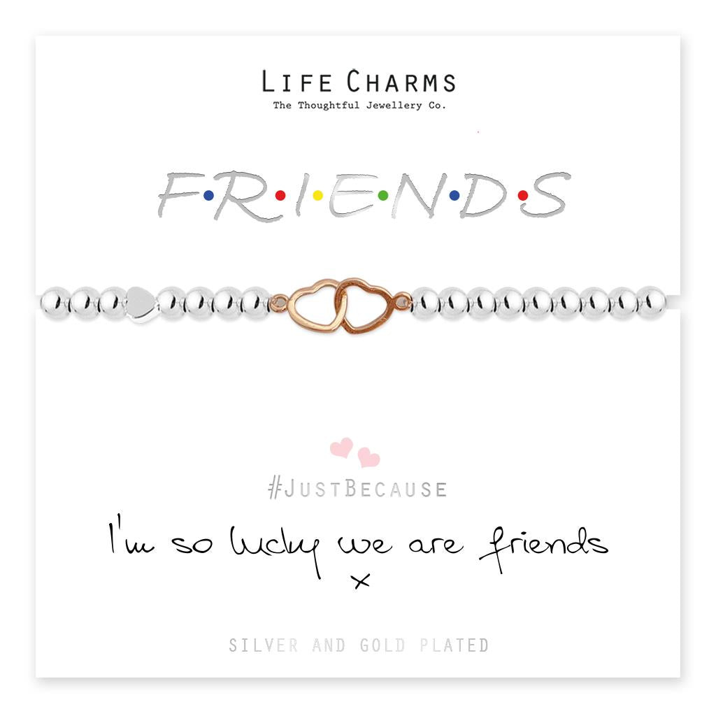 Life Charms Silver Plated Beaded Stretch Bracelet - Friends