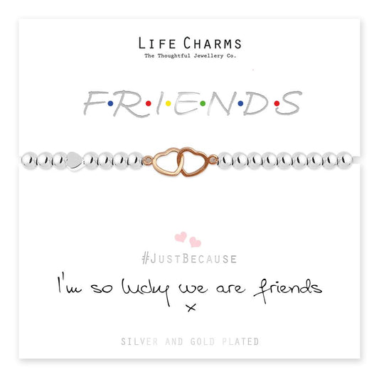 Life Charms Silver Plated Beaded Stretch Bracelet - Friends