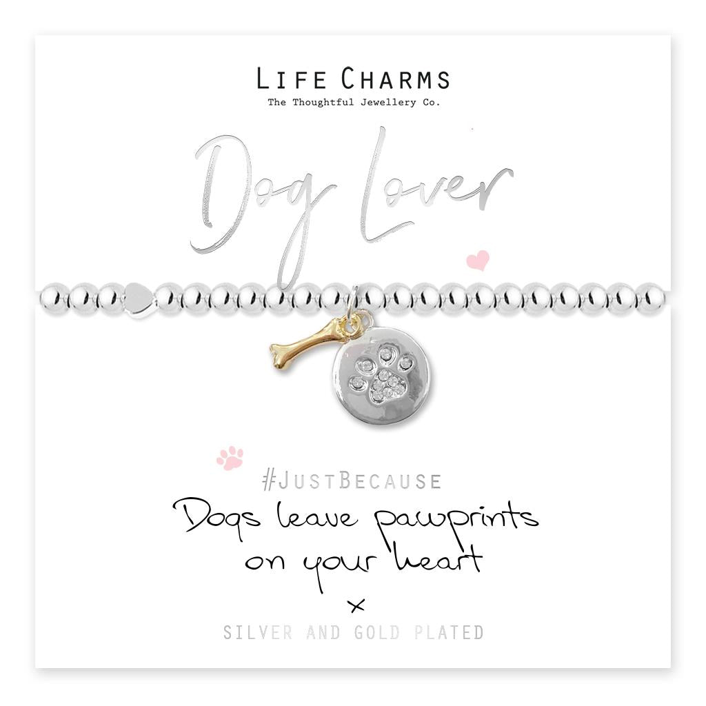 Life Charms Silver Plated Beaded Stretch Bracelet - Dogs