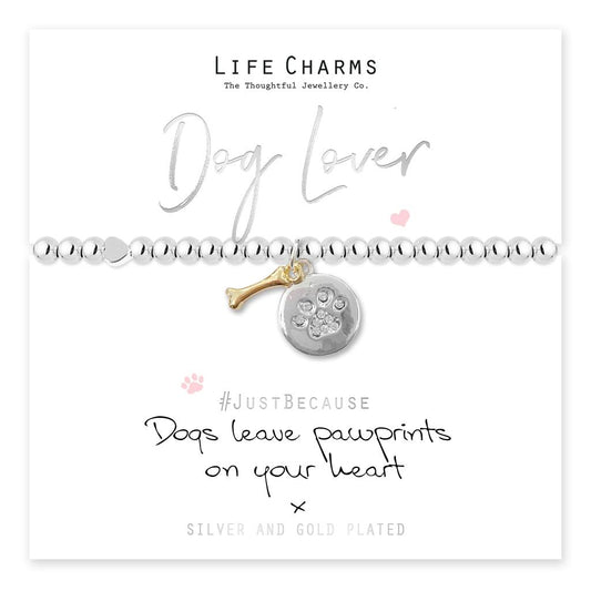 Life Charms Silver Plated Beaded Stretch Bracelet - Dogs