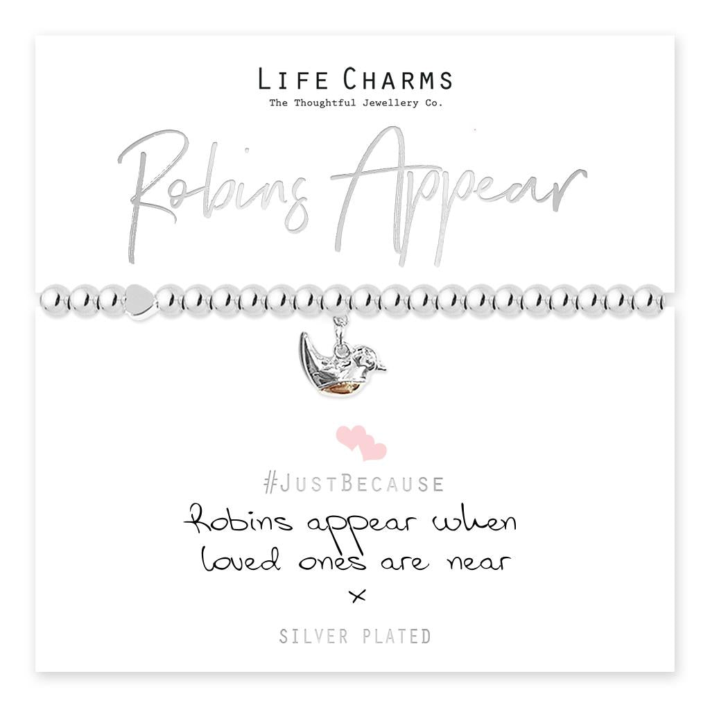 Life Charms Silver Plated Beaded Stretch Bracelet - Robins