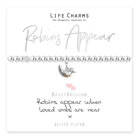 Life Charms Silver Plated Beaded Stretch Bracelet - Robins