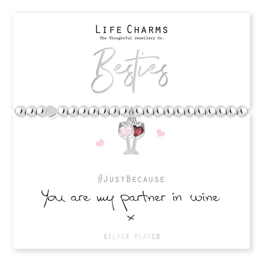 Life Charms Silver Plated Beaded Stretch Bracelet - Besties