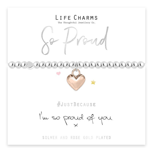 Life Charms Silver Plated Beaded Stretch Bracelet - Proud of You