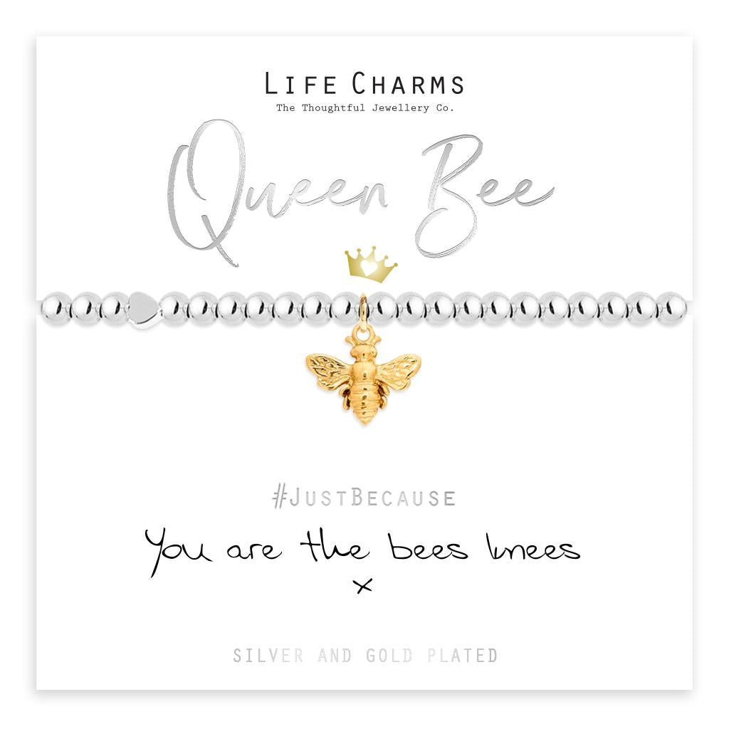 Life Charms Silver Plated Beaded Stretch Bracelet - Queen Bee