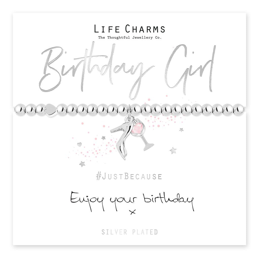 Life Charms Silver Plated Beaded Stretch Bracelet - Birthday Girl