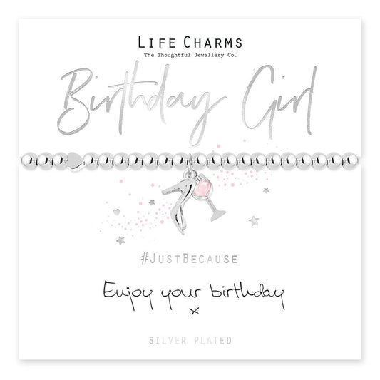 Life Charms Silver Plated Beaded Stretch Bracelet - Birthday Girl