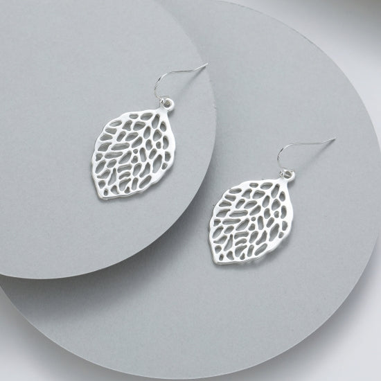 Gracee Silver Wired Leaf Drop Earrings