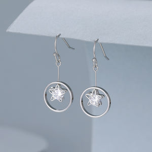 Gracee Silver Star with Crystal Inside Circle Drop Earrings