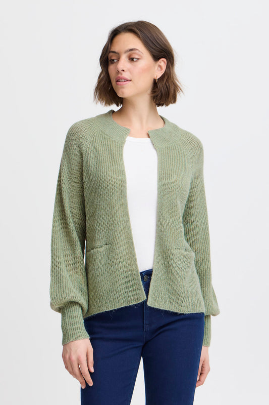 Fransa Eretta Knitted Cardigan - Sage Green