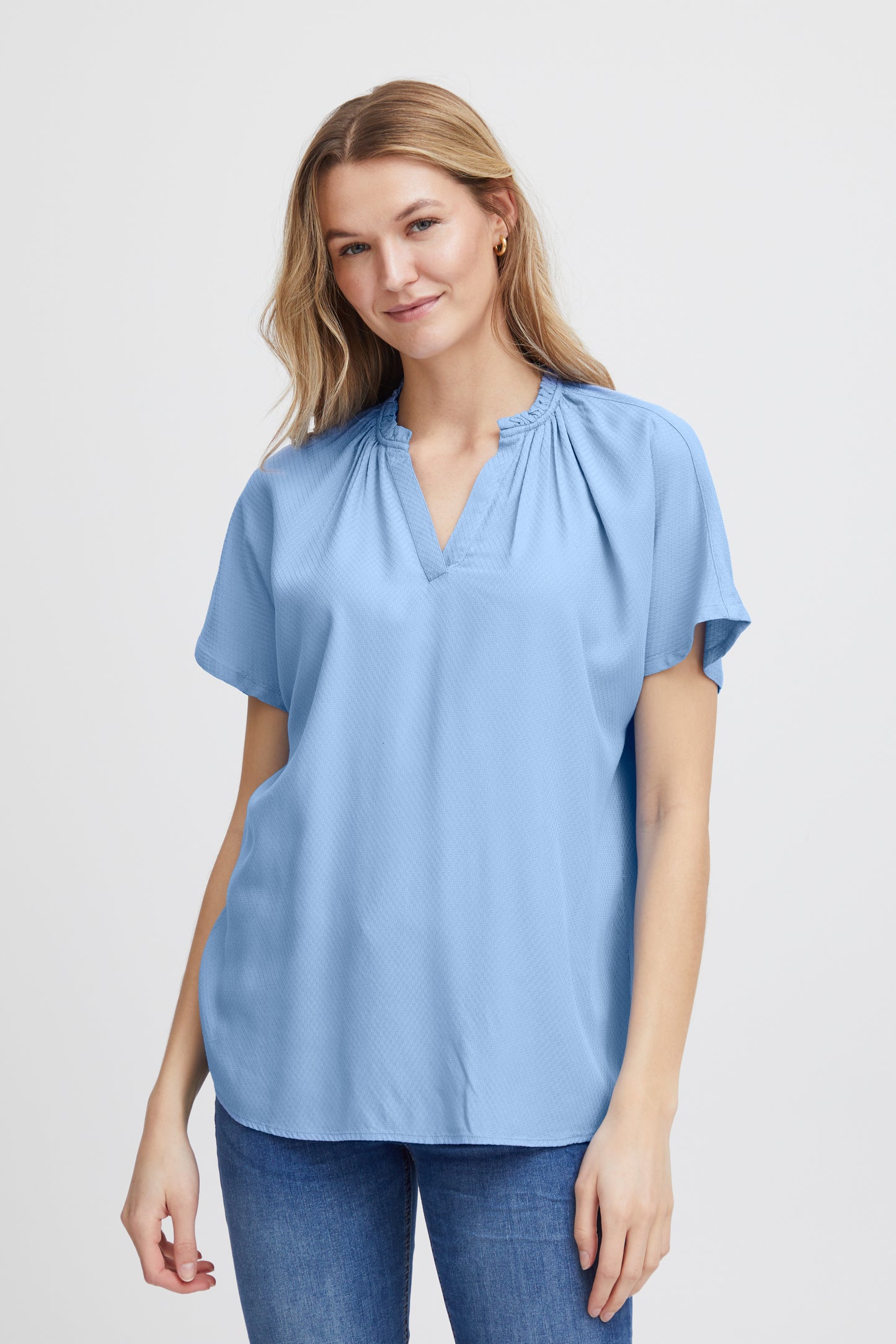 Fransa Oline Short Sleeve Blouse - Sky Blue