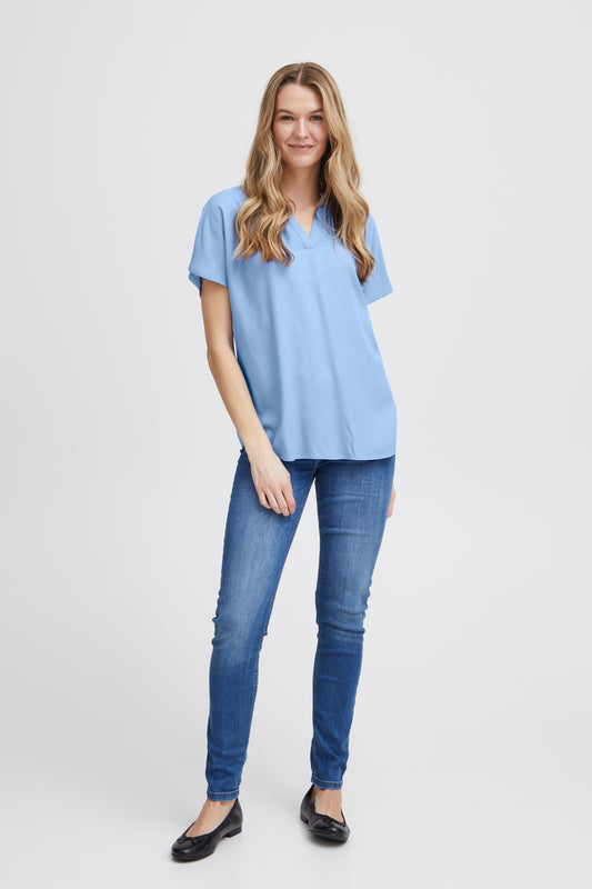 Fransa Oline Short Sleeve Blouse - Sky Blue