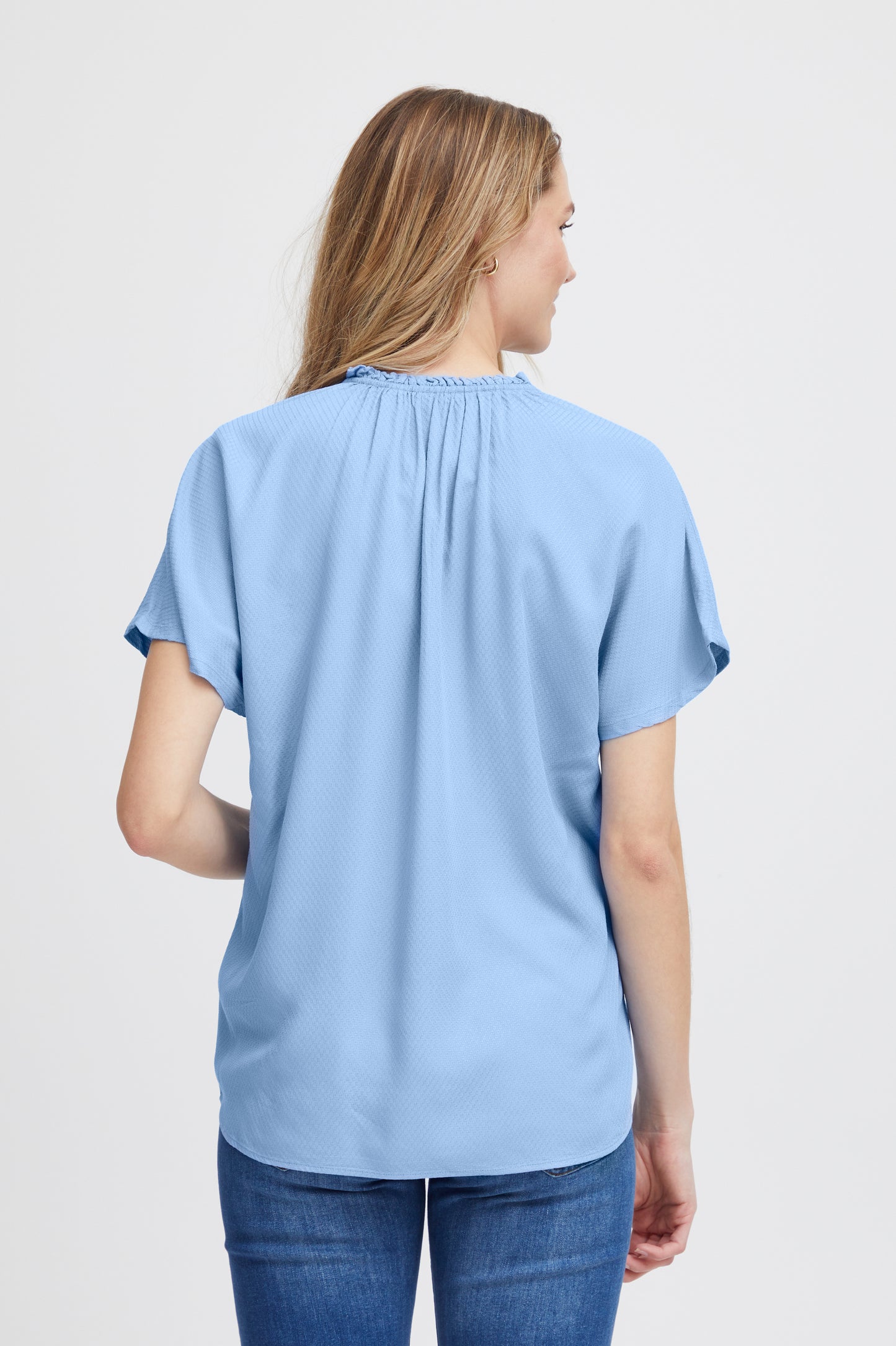 Fransa Oline Short Sleeve Blouse - Sky Blue