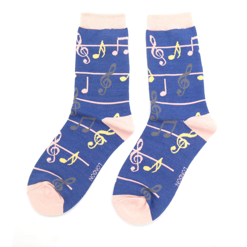 Miss Sparrow Bamboo Musical Notes Socks - Denim
