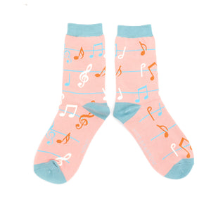 Miss Sparrow Bamboo Musical Notes Socks - Dusky Pink
