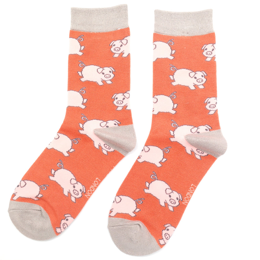 Miss Sparrow Bamboo Pig Socks - Orange