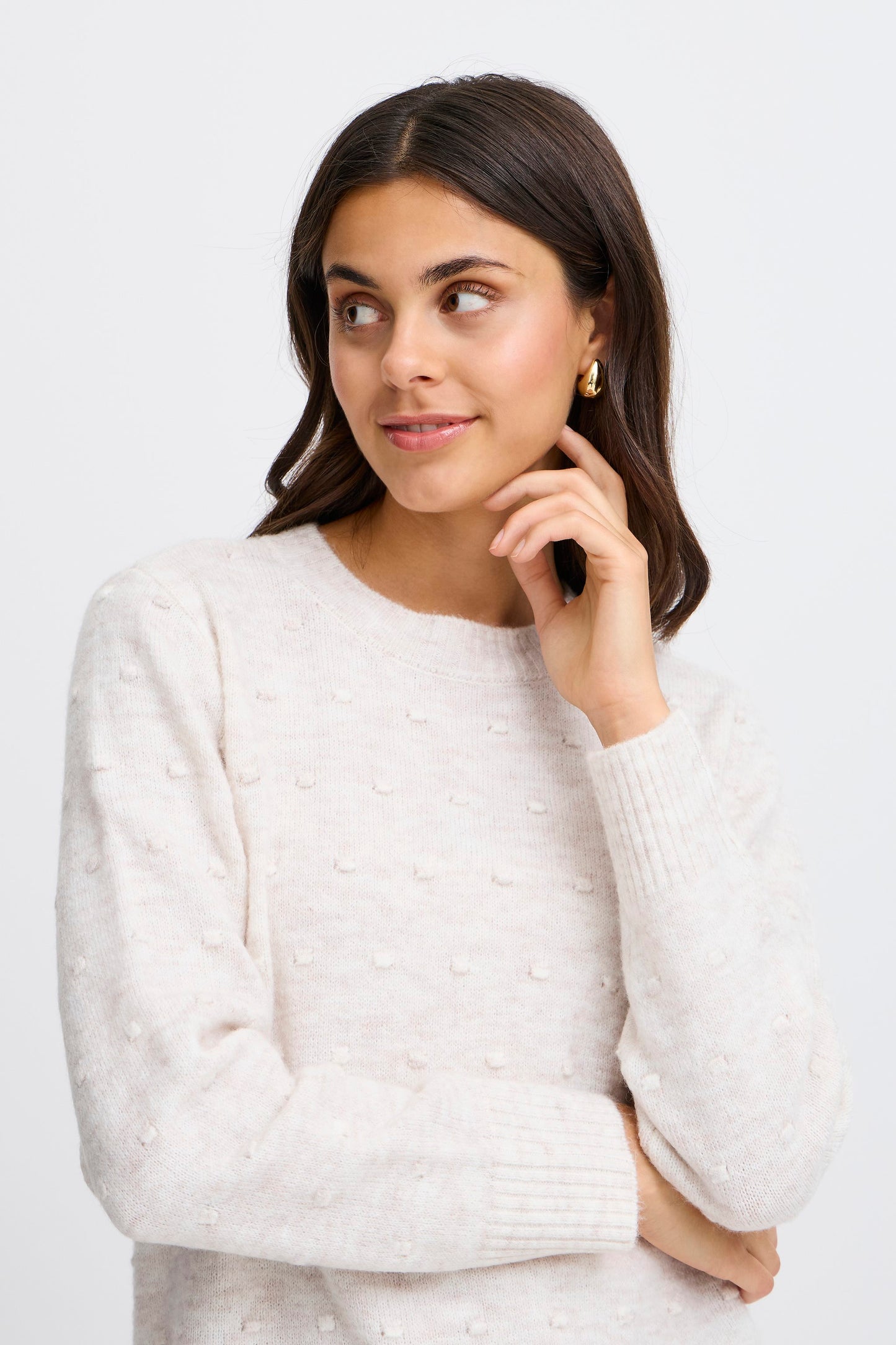 Fransa Elise Textured Sweater - Antique White