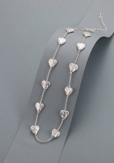 Gracee Short Silver Battered Heart Necklace