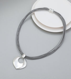 Gracee Short Cord Necklace with Silver Pendant