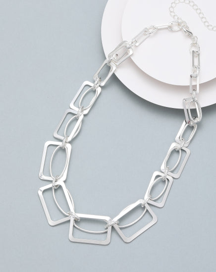 Gracee Short Square Links Silver Necklace