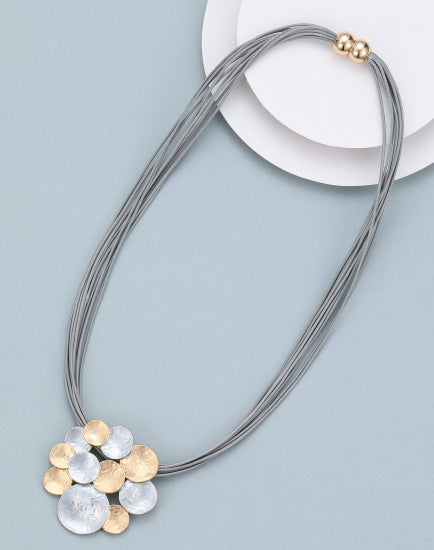 Gracee Short Cord Necklace with a Silver and Gold Cluster Pendant