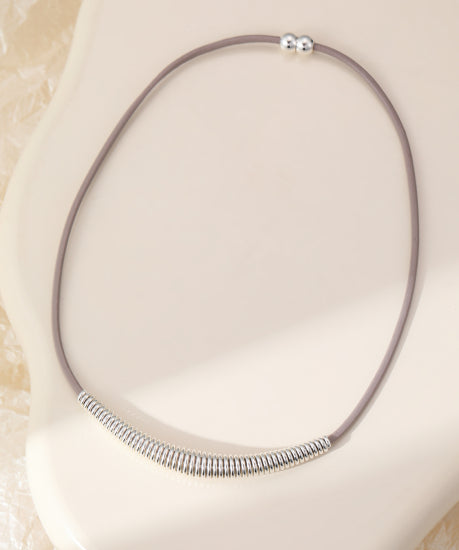 Gracee Short Cord Necklace with Silver Spiral