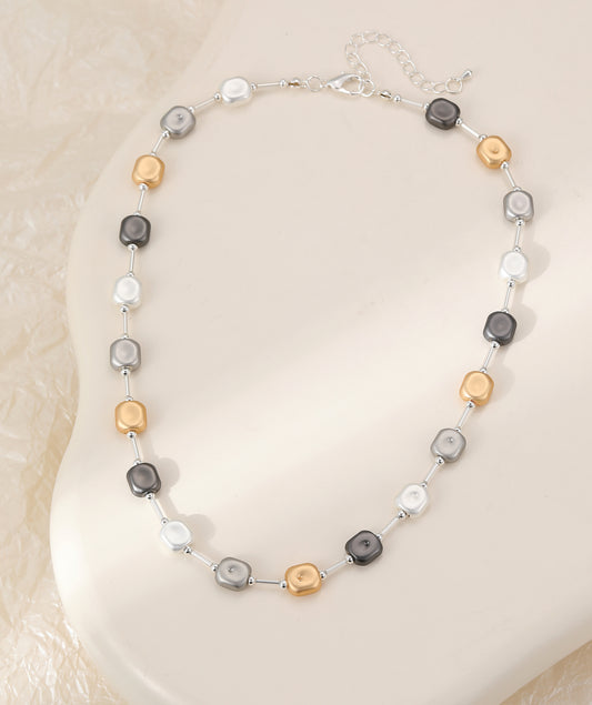 Gracee Short Necklace with Silver, Gold and Charcoal Beads