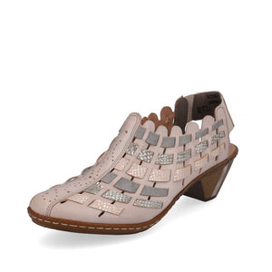 Rieker Leather Woven Heeled Shoes 46778 - Beige