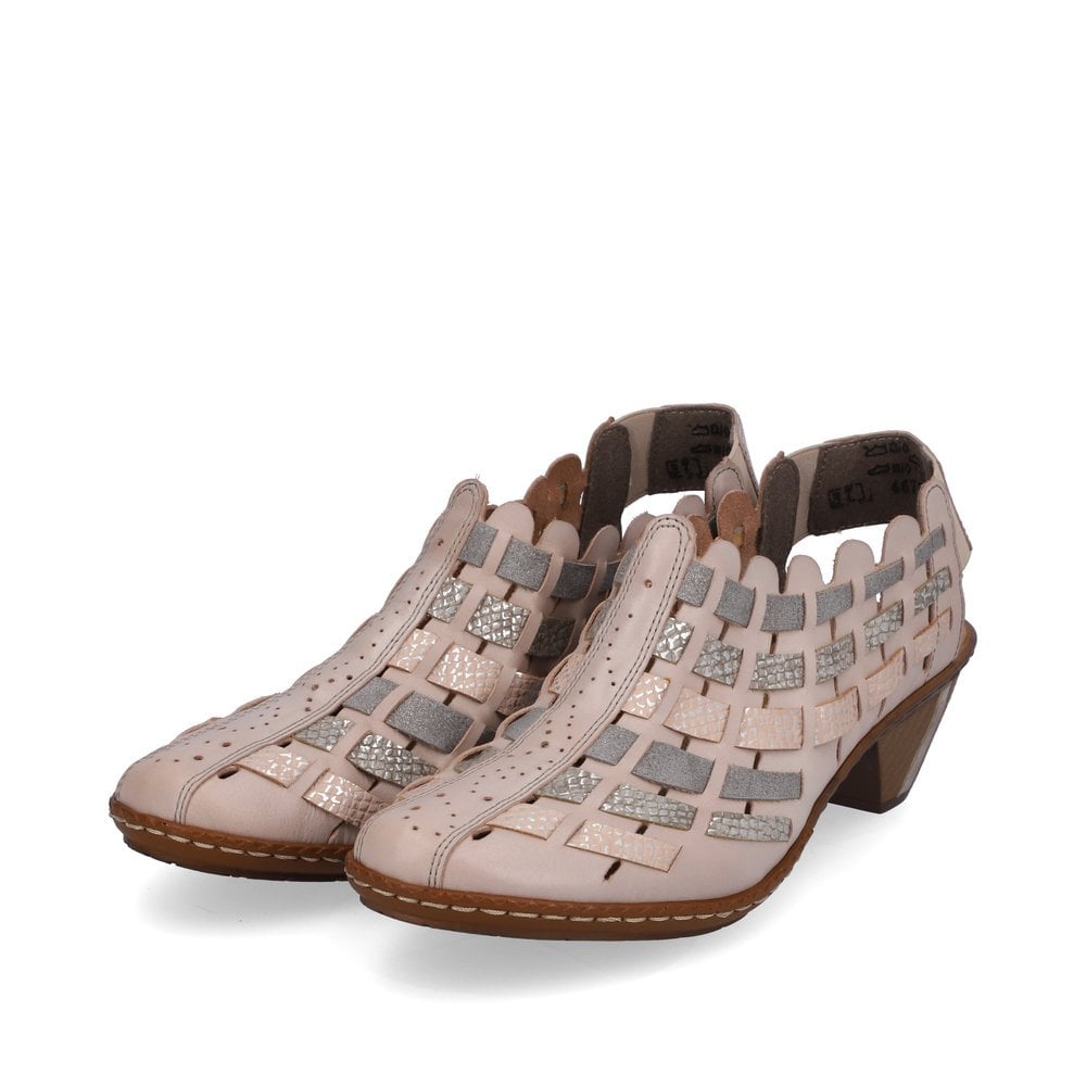Rieker Leather Woven Heeled Shoes 46778 - Beige