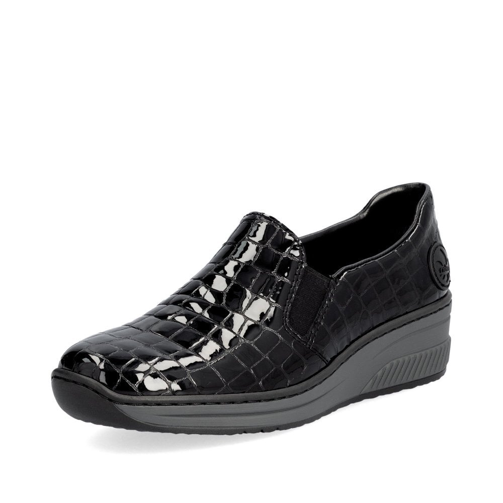 Rieker 48752 Ladies Slip On Patent Leather Shoes - Black