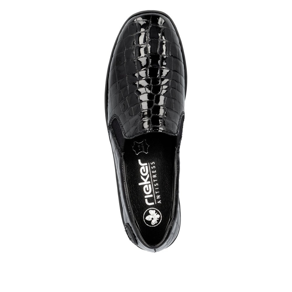 Rieker 48752 Ladies Slip On Patent Leather Shoes - Black