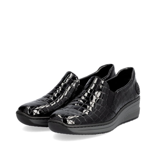 Rieker 48752 Ladies Slip On Patent Leather Shoes - Black