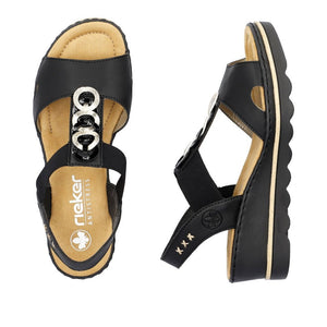 Rieker Elasticated 67498 Black Wedge Heeled Sandals