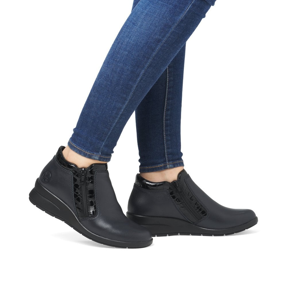 Rieker L4883 Ladies Ankle Boots - Navy Blue