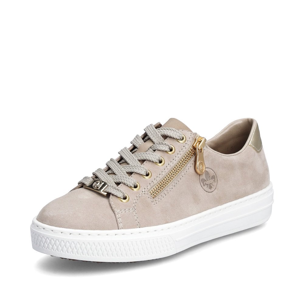 Rieker L59L1 Lace Up  Leather Trainers  - Beige