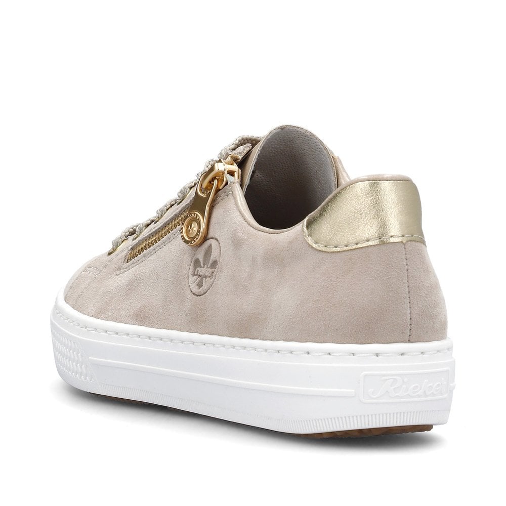 Rieker L59L1 Lace Up  Leather Trainers  - Beige