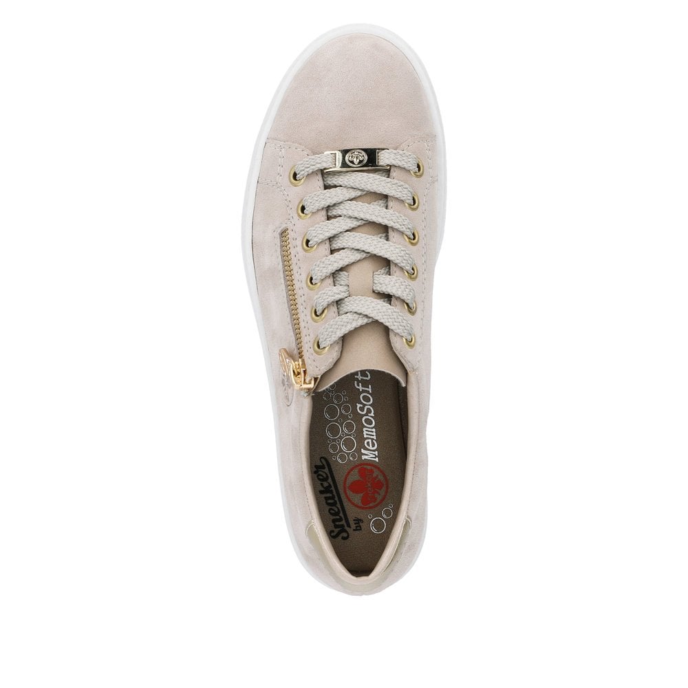 Rieker L59L1 Lace Up  Leather Trainers  - Beige